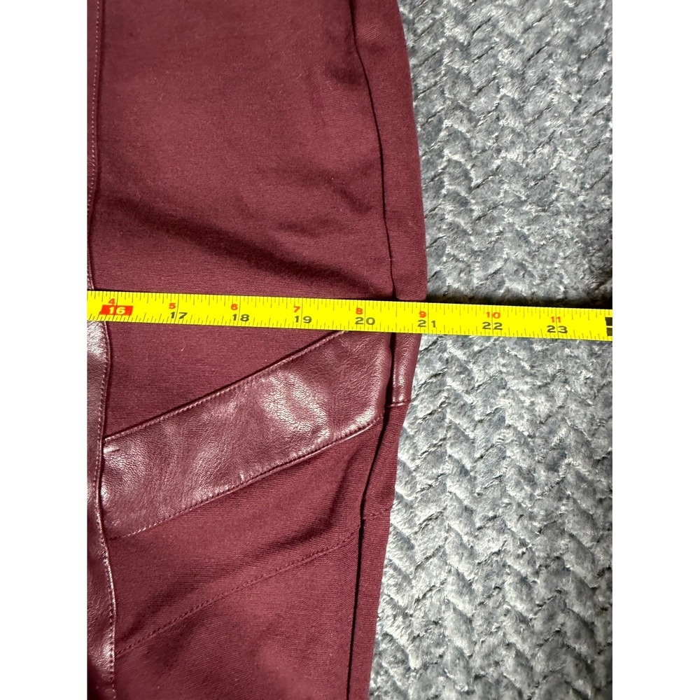 Ashley Stewart Faux Leather Trim Pants Womens 18/20 Burgundy Stretch High Rise - Picture 6 of 9